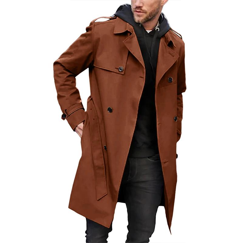 Men's Solid Slim Lapel Double Breasted Trench Coat 99681313Z