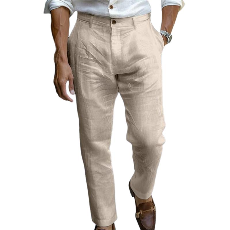 Men's Linen Button Solid Color Breathable Pants 24275767X