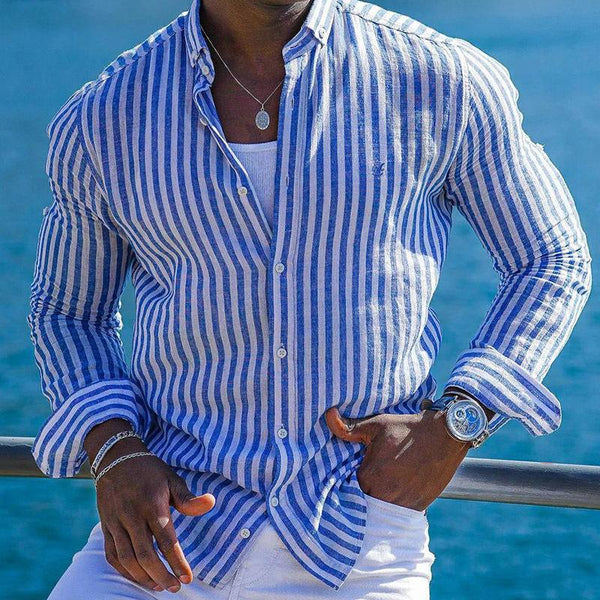 Men's Striped Lapel Long Sleeve Casual Shirt 47825143Z