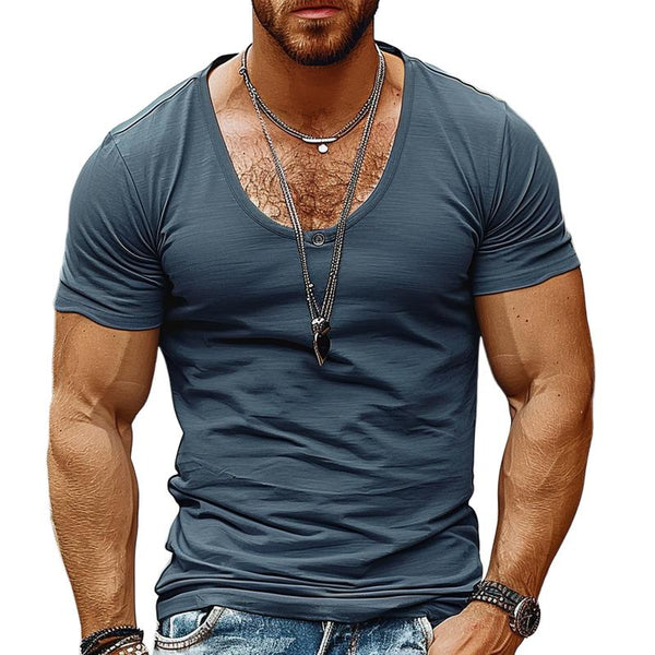 Men's Retro Solid Color Round Neck Short Sleeve T-Shirt 01469628X