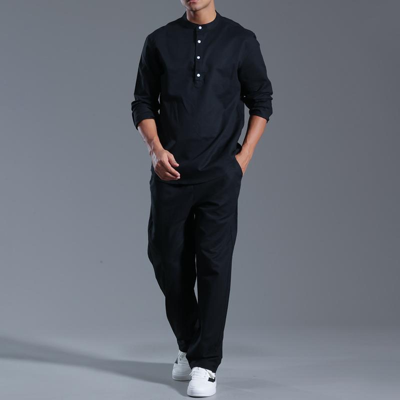 Hombre Cuello Henley Cuello Henley Manga Larga Pantalones Casual Set 18150687Z
