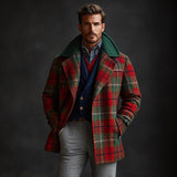 Men's Retro Christmas Plaid Colorblock Lapel Mid-Length Coat 33222097Y