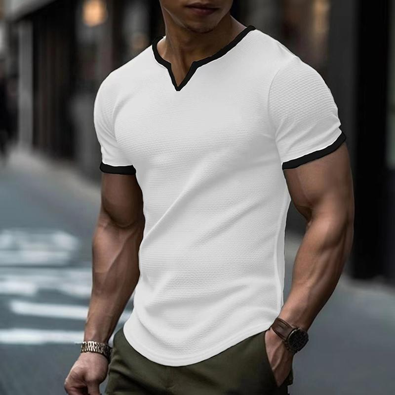 Men's Colorblock V Neck Short Sleeve T-shirt 01270300Z