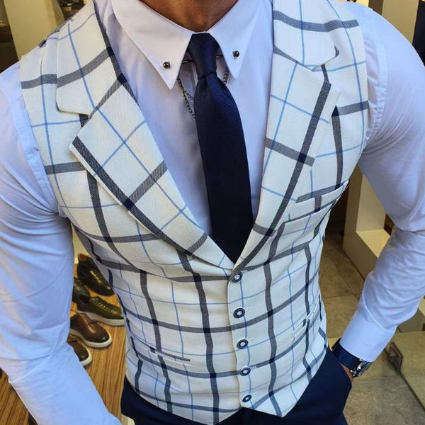 Men's Casual Retro Check Print Blazer Vest 97658895TO