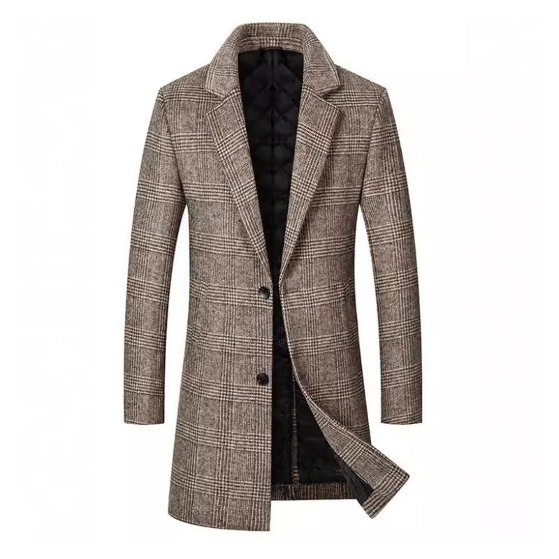 Men's Mid-length Lapel Plaid Woolen Coat 60778233F