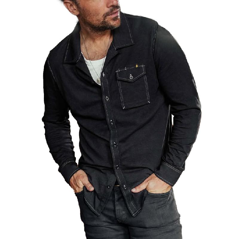 Men's Fashion Contrast Stitching Chest Pocket Long Sleeve Shirt 84958075Y