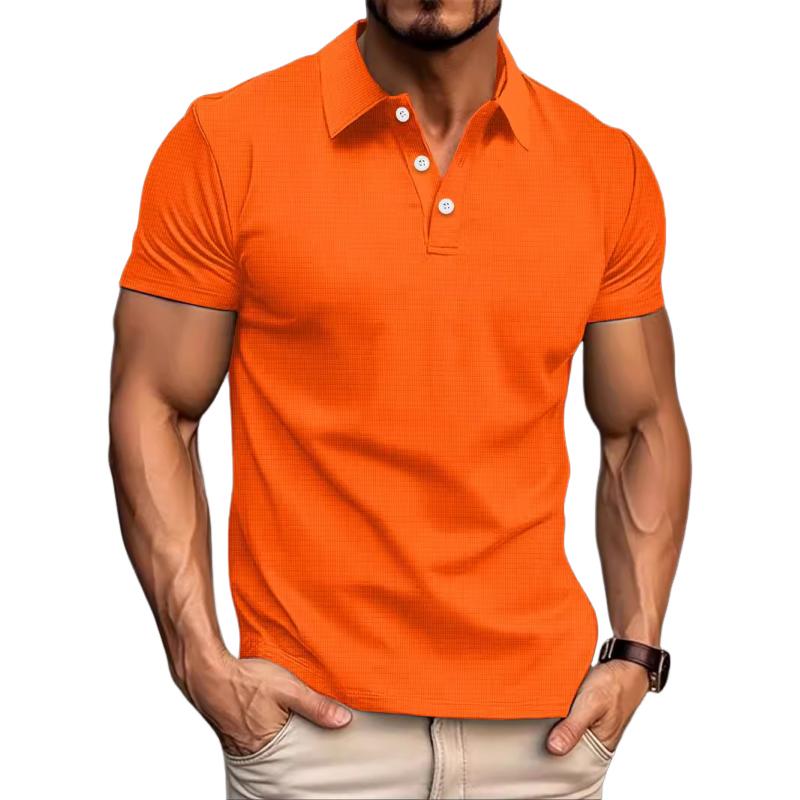 Men's Casual Waffle Lapel Button-Down Short Sleeve Polo Shirt 21824374M