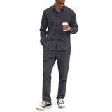 Men's Casual Corduroy Lapel Long-sleeved Shirt and Trousers Set 55408423F