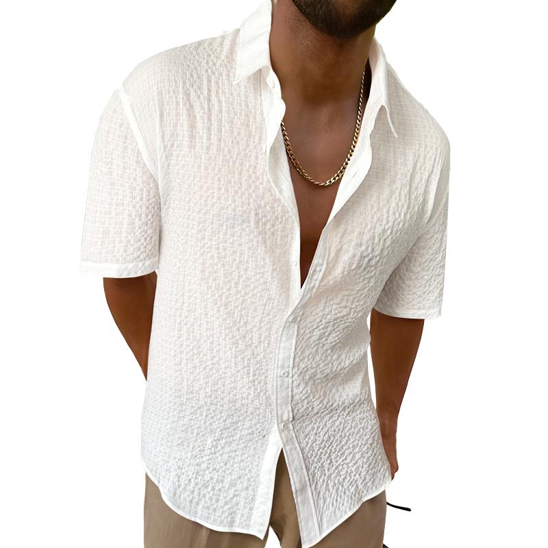 Men's Solid Lapel Short Sleeve Casual Shirt 91342146Z