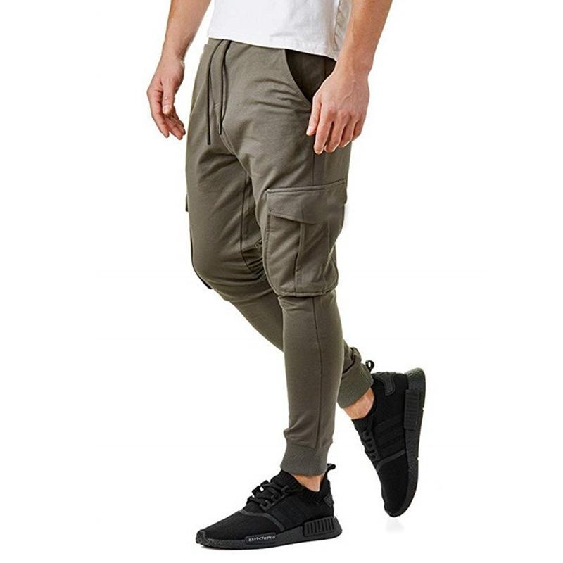 Men's Solid Multi-pocket Elastic Waist Sports Pants 32942322Z