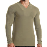 Men's Casual Solid Color V Neck Slim Long Sleeve T-Shirt 51296830M