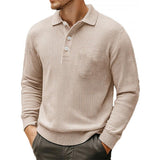 Men's Casual Waffle Loose Lapel Long Sleeve Polo Shirt 98910967M