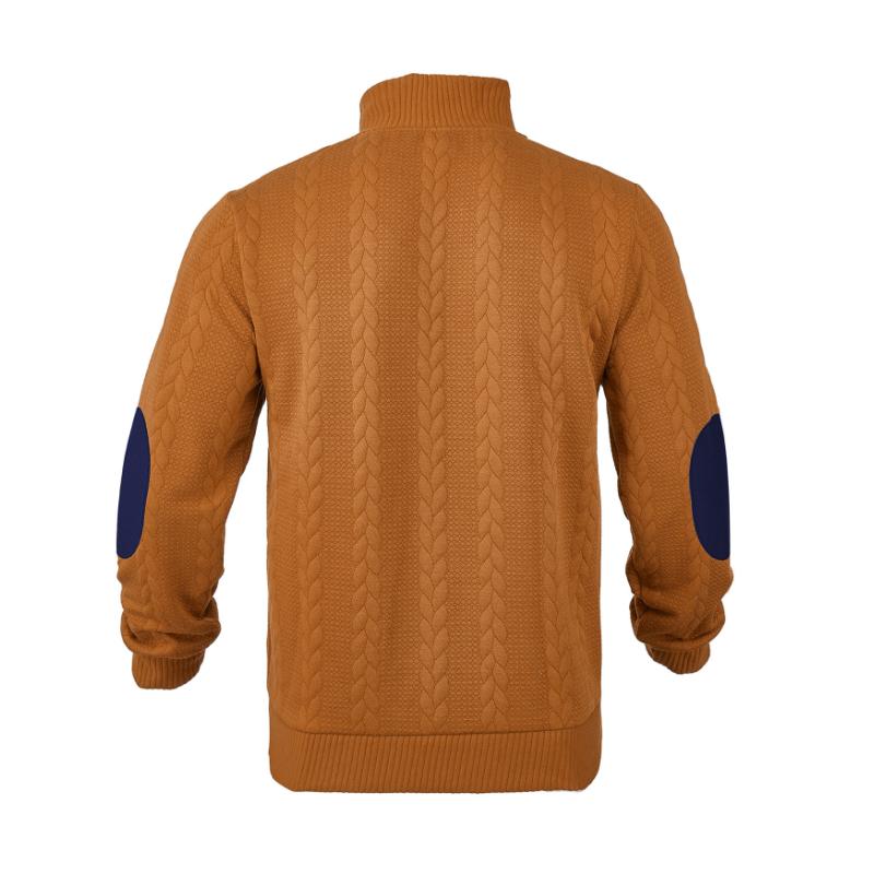 Men's Casual Jacquard Button Stand Collar Patchwork Long Sleeve Sweatshirt 73358660M