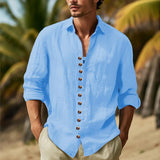 Men's Vintage Cotton and Linen Multi-Button Long Sleeve Shirt 67414965Y