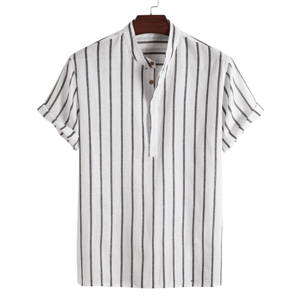 Men's Casual Stand Collar Short Sleeve Striped Shirt 44674519X