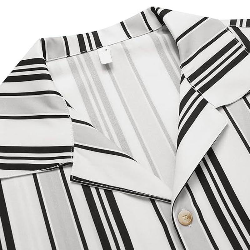 Men's Striped Lapel Short Sleeve Beach Shirt 30811765Z