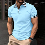 Men's Striped Stitching Lapel Short Sleeve Casual Polo Shirt 40413977Z