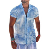 Men's Cotton And Linen Striped Short-Sleeved Shirt 75036253Y