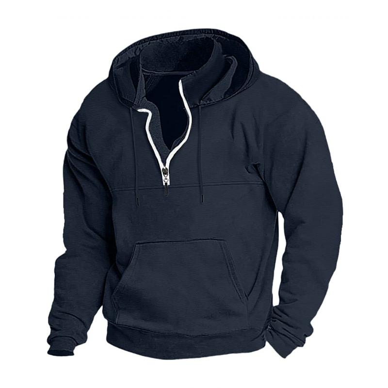 Men's Casual Zipper Stand Collar Loose Long Sleeve Hoodie 53913566M