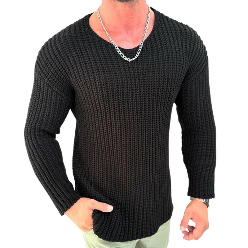 Men's Retro Casual Solid Color V-Neck Sweater 59106350TO