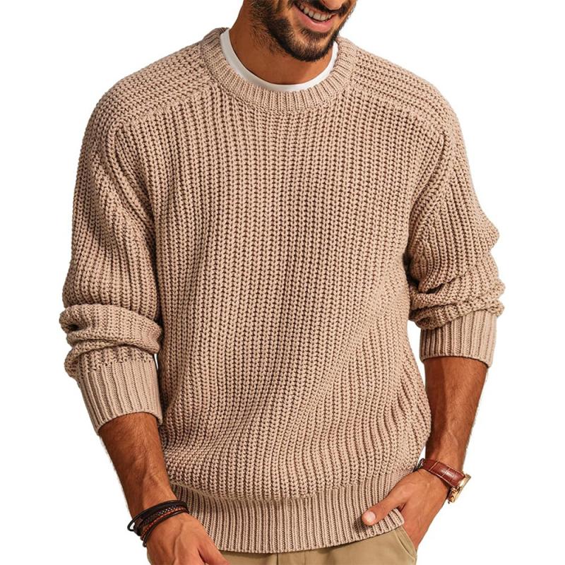 Men's Casual Solid Color Round Neck Loose Knitted Sweater 84172686M