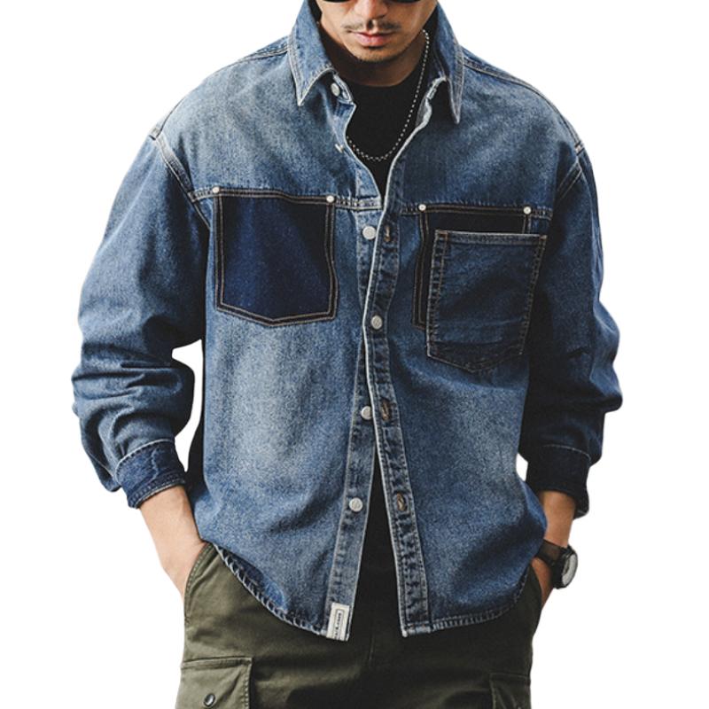 Men's Classic Vintage Casual Shirt-Style Workwear Denim Jacket 03251527K