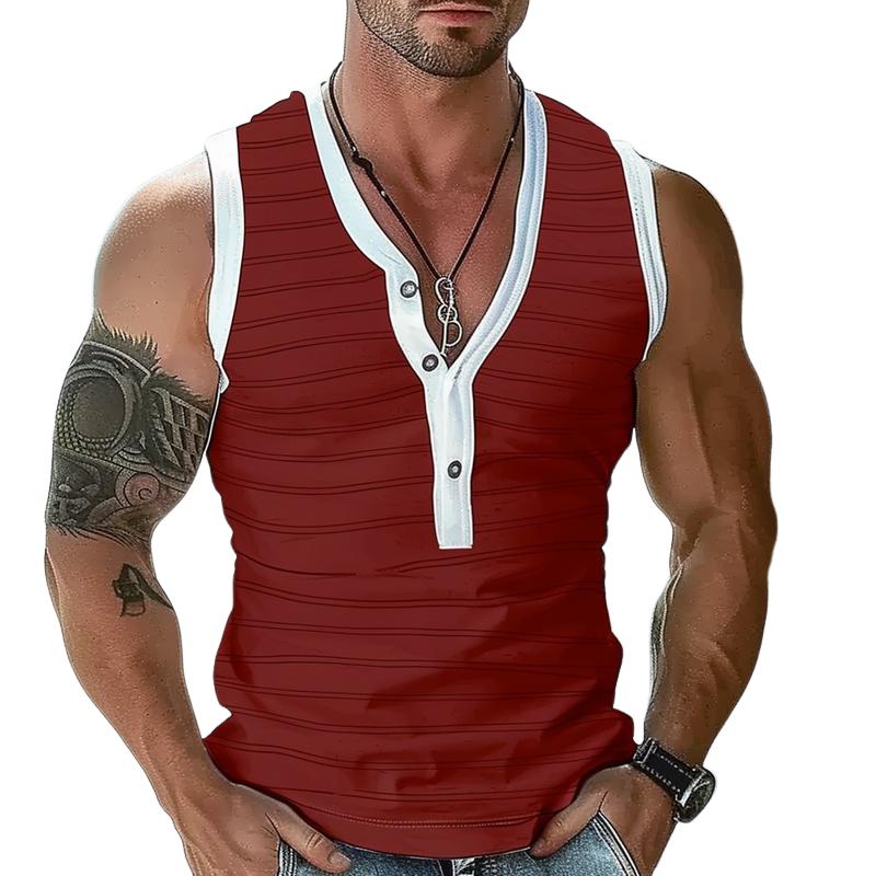 Lässiges, gestreiftes Tanktop mit Henley-Kragen und schmaler Passform für Herren 46639172M