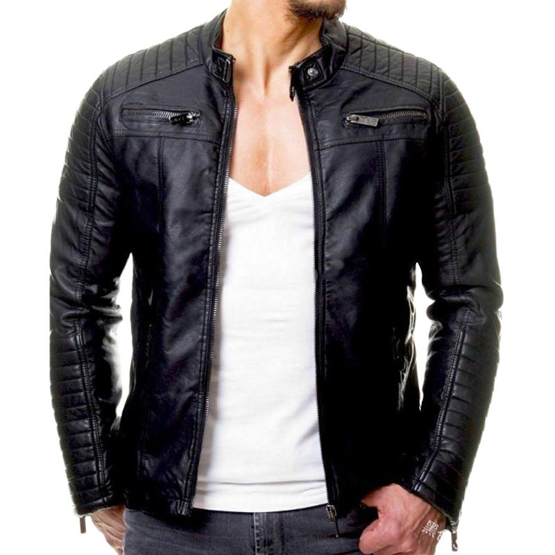 Men's PU Leather Windproof Biker Leather Jacket 35852732U