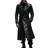 Men's Vintage Classic Casual Calf-Length Leather Trench Coat 99424395K