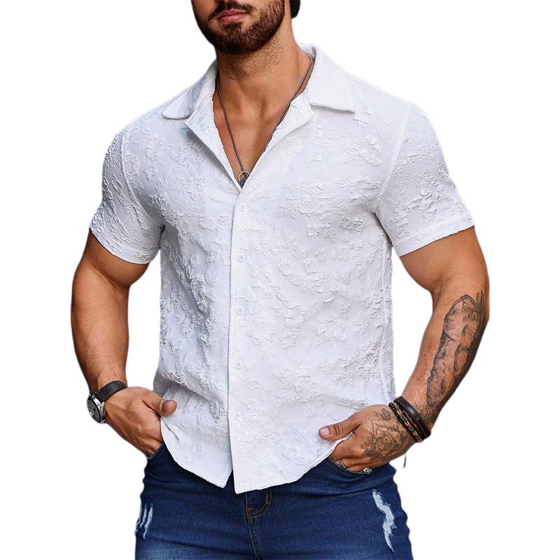Men's Floral Texture Solid Color Lapel Shirt 96175918X