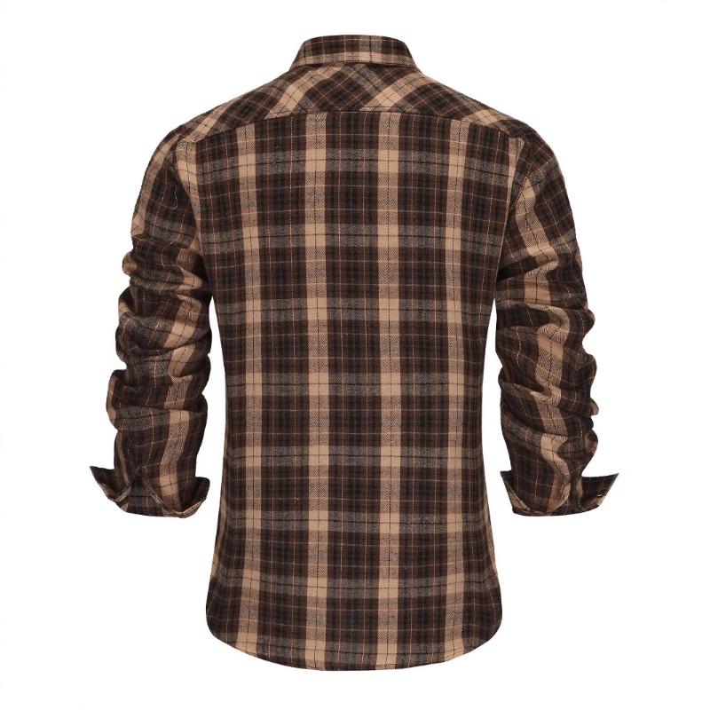 Men's Vintage Casual Flannel Plaid Lapel Long Sleeve Shirt 49880234TO