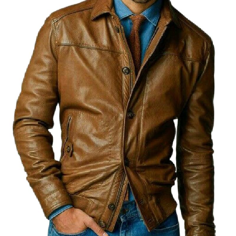 Men's Classic Vintage Lapel Leather Jacket 27396833F