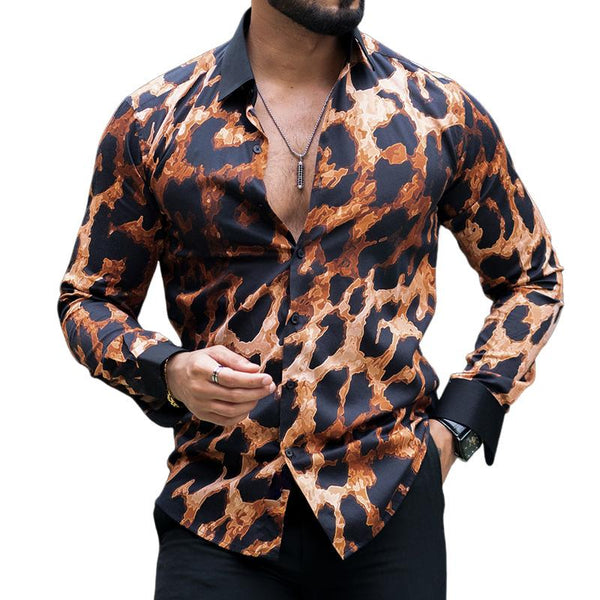 Men's Casual Color Block Leopard Print Long Sleeve Shirt 31401020TO