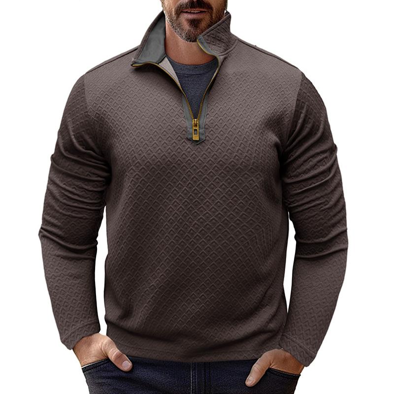 Men's Vintage 3D Jacquard Zipper Stand Collar Loose Long Sleeve Sweatshirt 62241167M