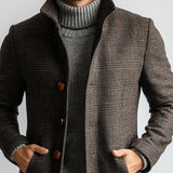 Men's Retro Plaid Woolen Single-Breasted Mid-Length Coat 83074738Y