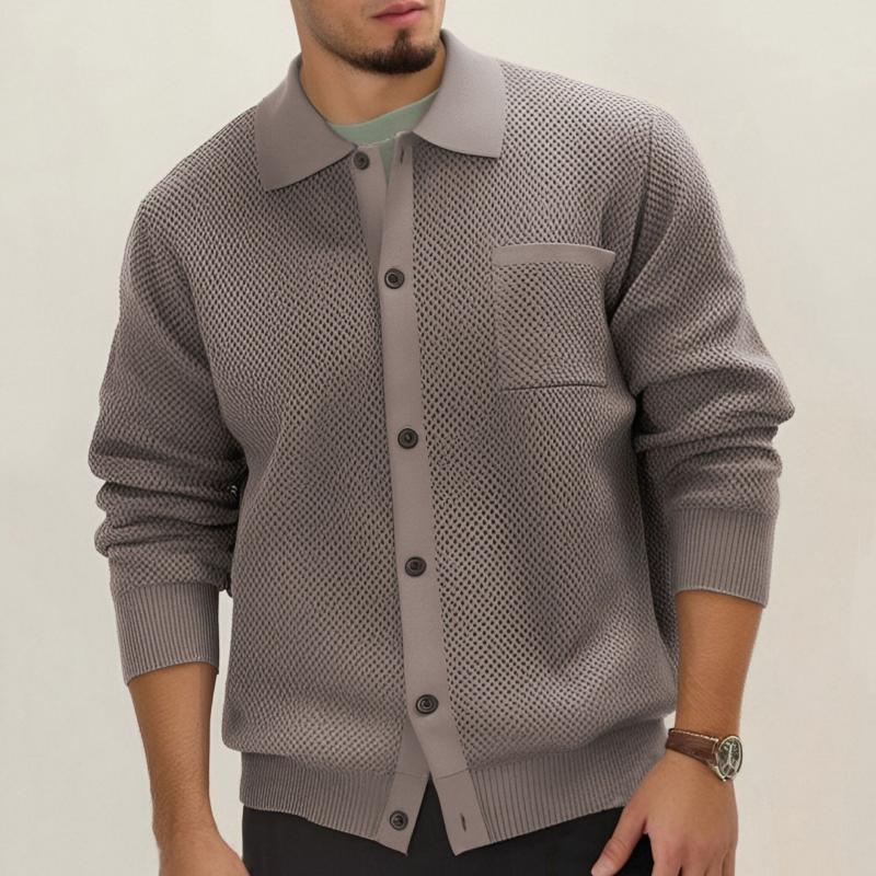 Men's Casual Solid Color Lapel Patch Pocket Knitted Cardigan 79317999M