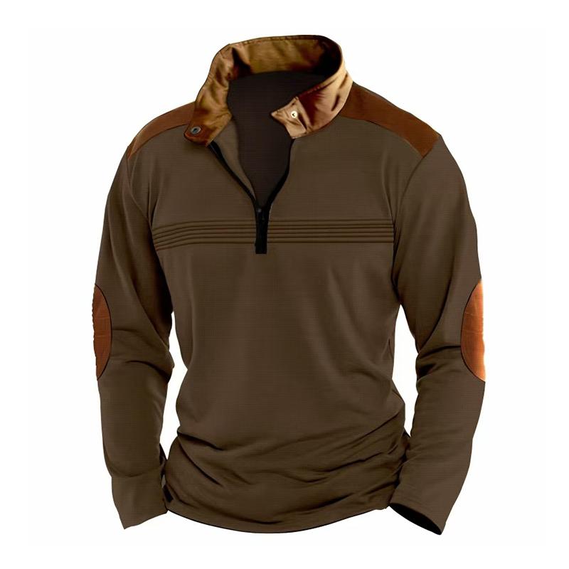 Sweat-shirt décontracté à manches longues et col montant avec fermeture éclair et blocs de couleurs pour hommes 32537015Z