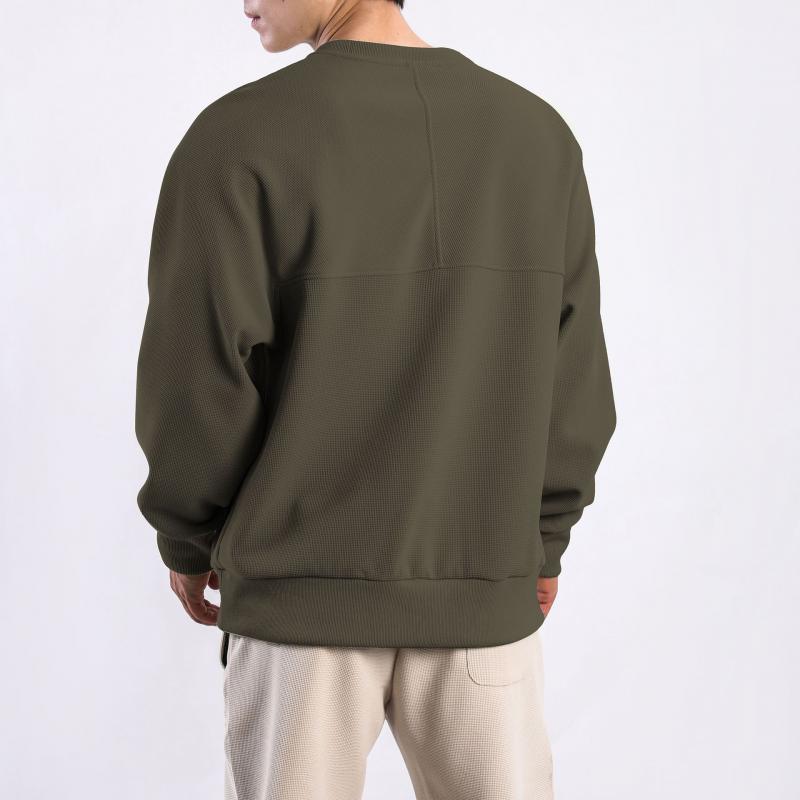 Men's Solid Color Waffle Round Neck Long Sleeve Sweatshirt 83359660Z