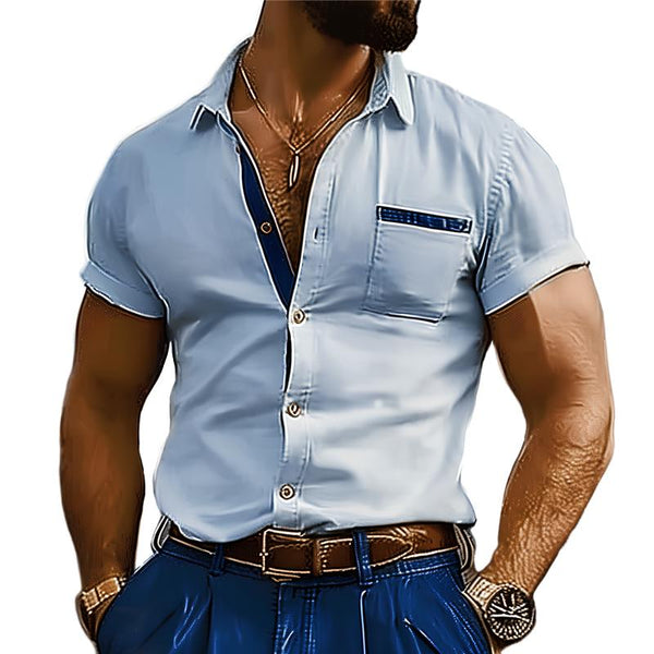 Men's Colorblock Lapel Short Sleeve Casual Shirt 56240241Z