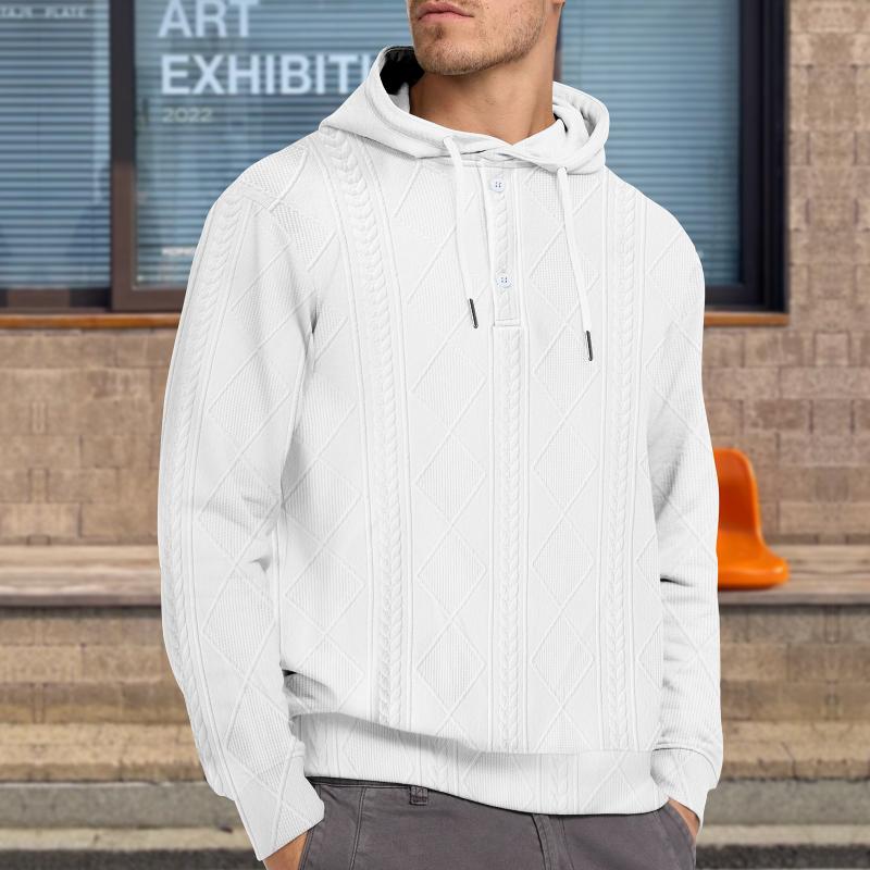 Men's Solid Textured Long Sleeve Casual Hoodie 23758702Z