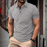 Men's Solid Color Checkerboard Lapel Short Sleeve Polo Shirt 83039548Z