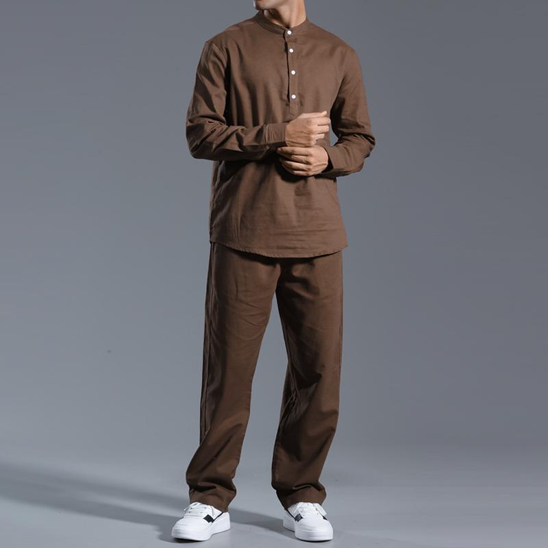 Hombre Cuello Henley Cuello Henley Manga Larga Pantalones Casual Set 18150687Z