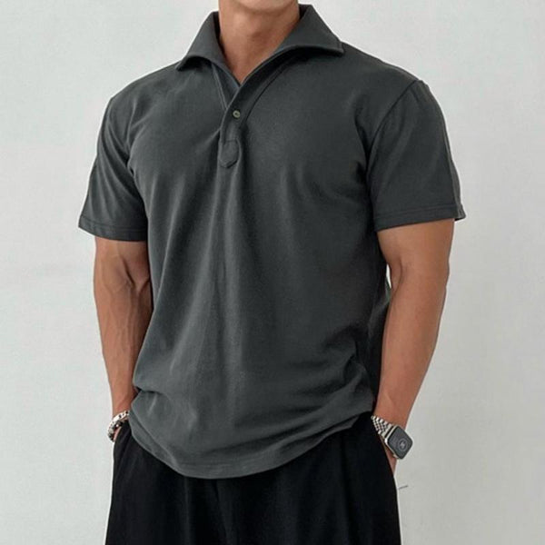 Men's Solid Loose Lapel Short Sleeve Casual Polo Shirt 18416155Z