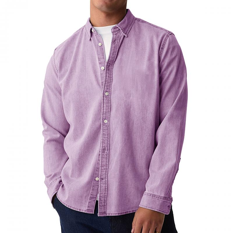 Men's Solid Color Lapel Long Sleeve Casual Shirt 94827867Z