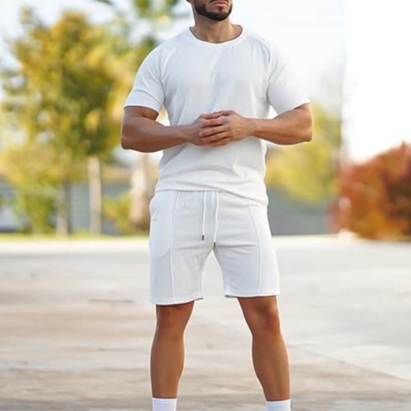 Men's Solid Color Short Sleeve T-Shirt Shorts Set 35754789Y