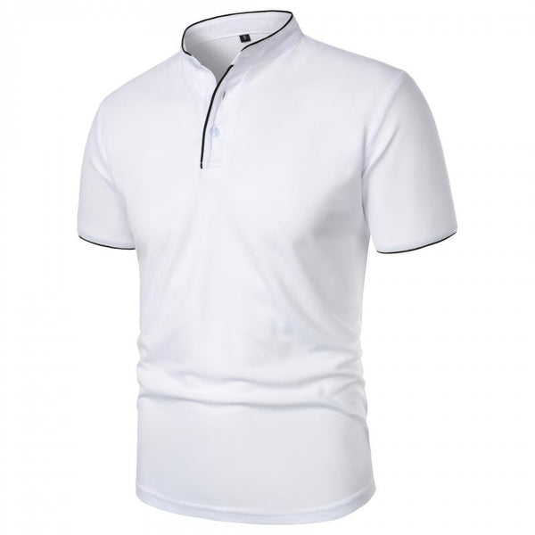 Men's Solid Color Button-Down Stand Collar Short-Sleeved Polo Shirt 19491356Y