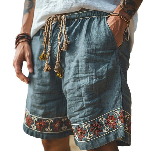 Men's Ethnic Graphic Lace-up Elastic Waist Casual Shorts 07761350Z