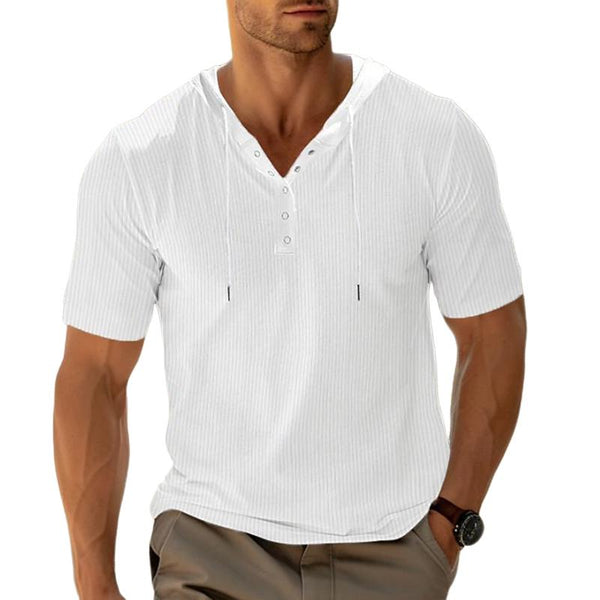 Men's Solid Button Hooded Short Sleeve T-Shirt 01585369Y