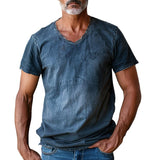 Men's V-neck Washed Denim Short-sleeved T-shirt 79807269X