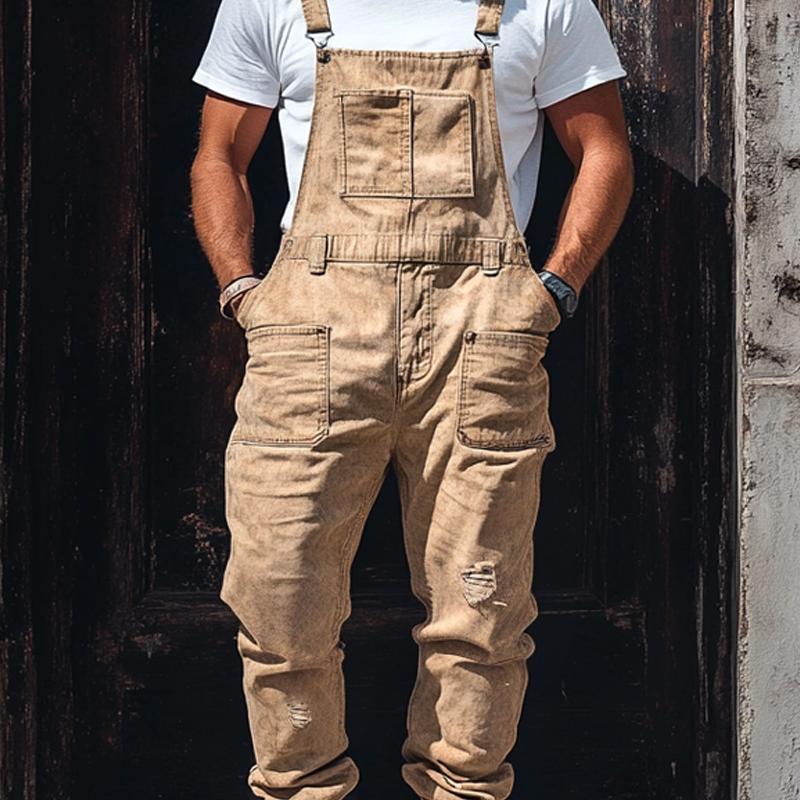 Men's Fashion Distressed Multi-pocket Cargo Overalls 46602122Z